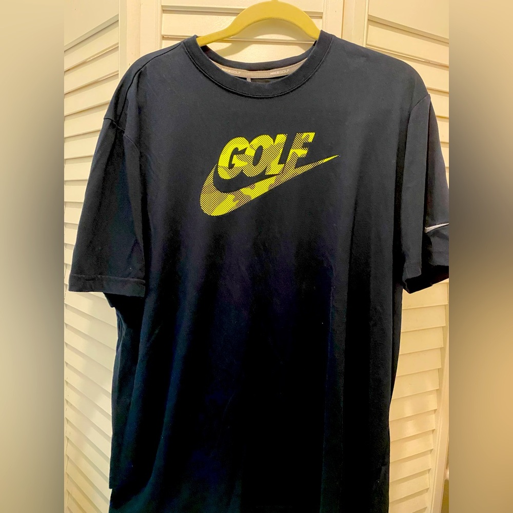 NIKE SPORT Dri Fit “GOLF Short Sleeve Tee” Size XL Black/Neon Yellow Swoosh EUC